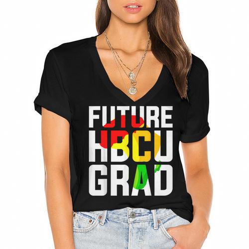 Future HBCU Graduate Afro Girls College Graduation Women's Jersey Short Sleeve Deep V-Neck Tshirt				 - Best Gift Smart