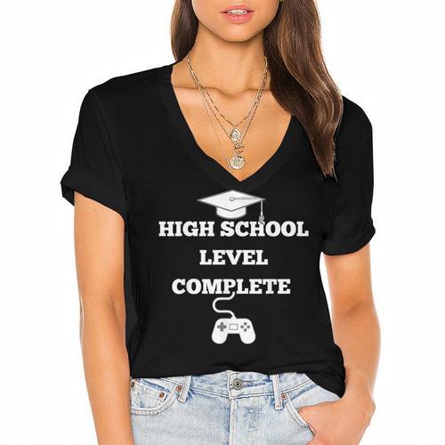Gamer High School Graduation Shirt Grad Video Tee Women's Jersey Short Sleeve Deep V-Neck Tshirt				 - Best Gift Smart