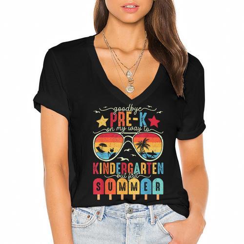 Goodbye Pre-k Graduation Kindergarten Summer Break Graduate Women's Jersey Short Sleeve Deep V-Neck Tshirt				 - Best Gift Smart