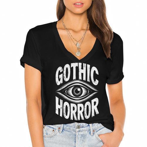 Gothic Classic Horror Thriller Book Movie Film Halloween Women's Jersey Short Sleeve Deep V-Neck Tshirt				 - Bookorys AU