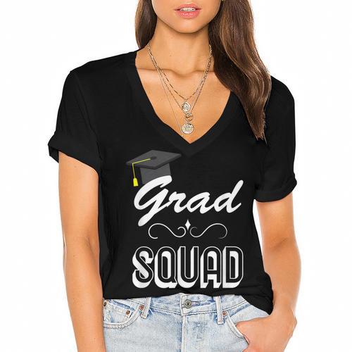 Grad Squad Cute Graduation Women's Jersey Short Sleeve Deep V-Neck Tshirt - Best Gift Smart