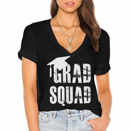 Grad Squad Graduate Graduation T-Shirt Graduation Idea Women's Jersey Short Sleeve Deep V-Neck Tshirt				 - Best Gift Smart