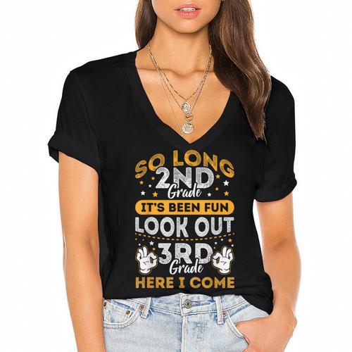 Grade So Long Second Grade It's Been Fun Graduation 2019 Women's Jersey Short Sleeve Deep V-Neck Tshirt				 - Best Gift Smart