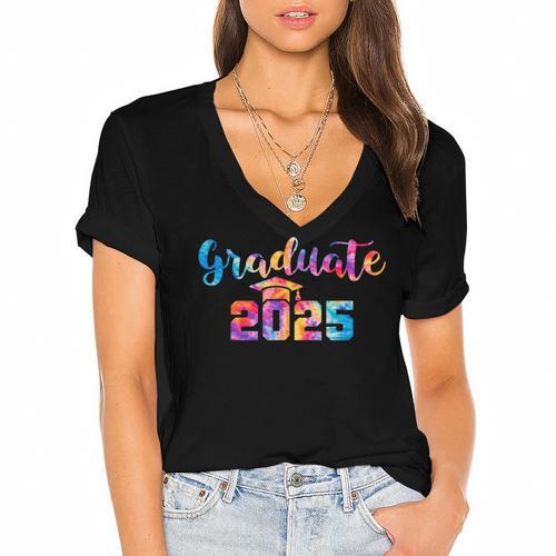 Graduate 2025 Tie Dye Graduation 2025 Class Of 2025 Senior Women's Jersey Short Sleeve Deep V-Neck Tshirt				 - Best Gift Smart