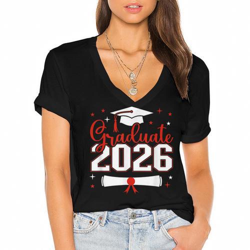 Graduate 2026 For Class Of 2026 Graduation Women's Jersey Short Sleeve Deep V-Neck Tshirt				 - Best Gift Smart