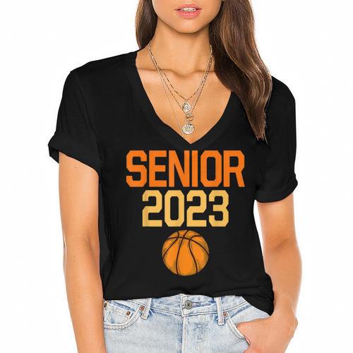 Graduate Senior Class 2023 Basketball Player Graduation Grad Women's Jersey Short Sleeve Deep V-Neck Tshirt				 - Best Gift Smart