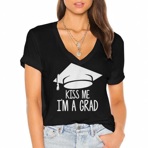 Graduate T-Shirt Grad Tshirt Graduation Tee Women's Jersey Short Sleeve Deep V-Neck Tshirt				 - Best Gift Smart