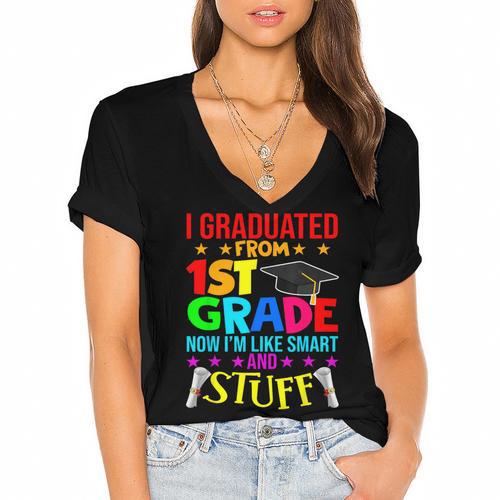 I Graduated From 1st Grade Graduation Matching Student Women's Jersey Short Sleeve Deep V-Neck Tshirt				 - Best Gift Smart