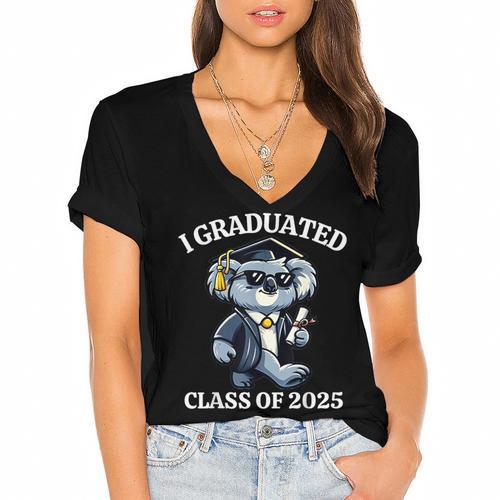 I Graduated Graduate Class Of 2025 Koala Graduation Women's Jersey Short Sleeve Deep V-Neck Tshirt				 - Best Gift Smart