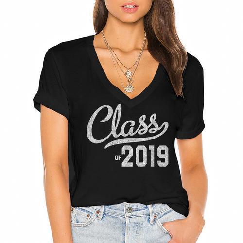 Graduation For Her Him 2019 Class Women's Jersey Short Sleeve Deep V-Neck Tshirt - Best Gift Smart