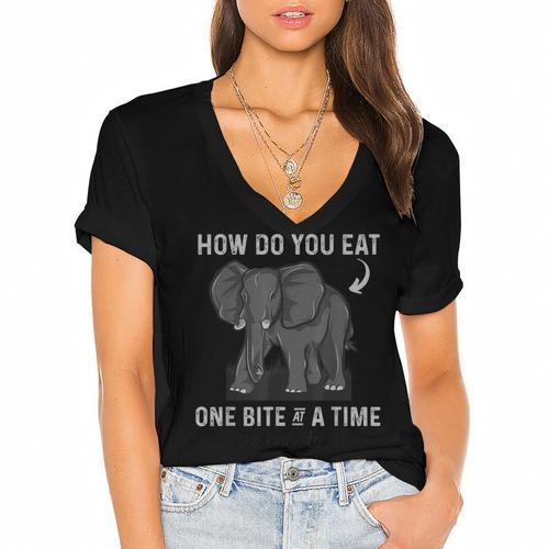 Graduation Apparel How To Eat Elephant One Bite At A Time Women's Jersey Short Sleeve Deep V-Neck Tshirt - Best Gift Smart