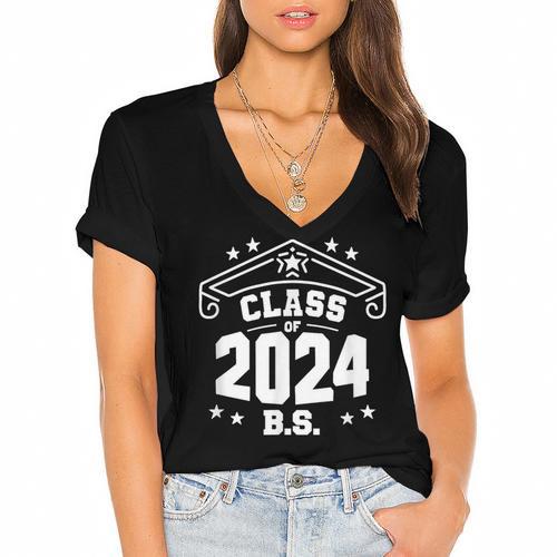 Graduation BS Class Of 2024 Grad Congratulations Graduate Women's Jersey Short Sleeve Deep V-Neck Tshirt				 - Best Gift Smart