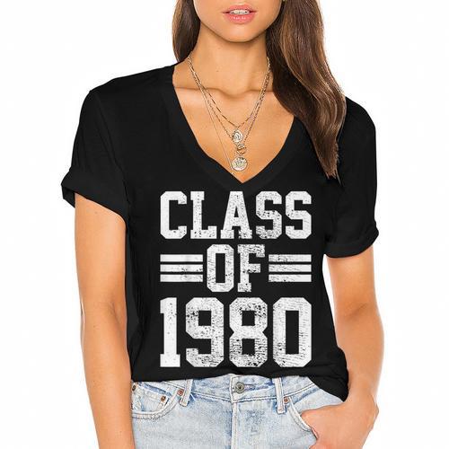 Graduation Class 1980 Women's Jersey Short Sleeve Deep V-Neck Tshirt				 - Best Gift Smart