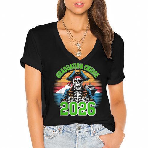 Graduation Cruise 2026 Group Pirate Matching Voyage Women's Jersey Short Sleeve Deep V-Neck Tshirt				 - Best Gift Smart