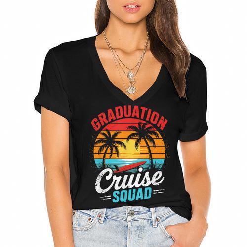 Graduation Cruise Squad 2025 Cruising Graduation Trip Women's Jersey Short Sleeve Deep V-Neck Tshirt				 - Best Gift Smart