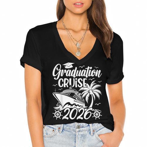 Graduation Cruise Trip 2026 Vacation Graduate Cruising Women's Jersey Short Sleeve Deep V-Neck Tshirt				 - Best Gift Smart