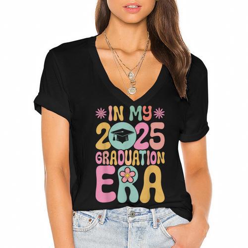 In My Graduation Era Class Of 2025 School Graduation Women's Jersey Short Sleeve Deep V-Neck Tshirt				 - Best Gift Smart
