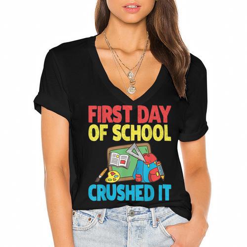 Graduation First Day Of School Crushed It Women's Jersey Short Sleeve Deep V-Neck Tshirt - Best Gift Smart