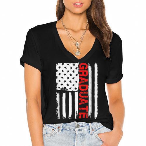 Graduation High School College Flag Graduate T Shirt 2018 Women's Jersey Short Sleeve Deep V-Neck Tshirt				 - Best Gift Smart