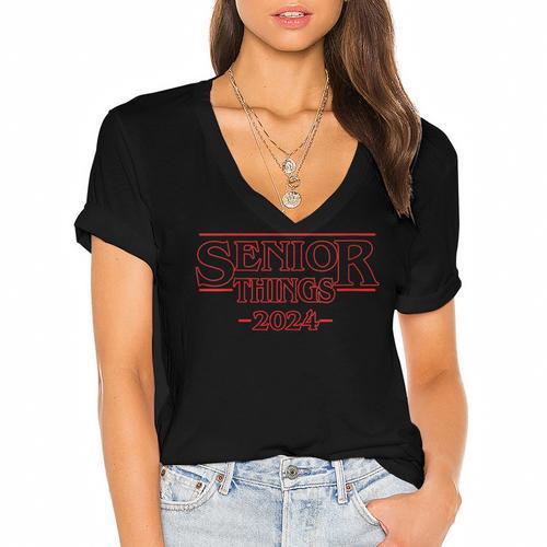 Graduation Senior Things 2024 Graduate Back To School Women's Jersey Short Sleeve Deep V-Neck Tshirt				 - Best Gift Smart
