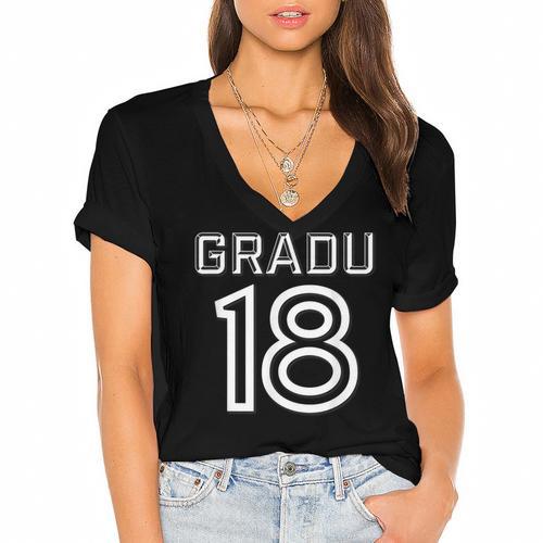 Graduation Shirt 2018 Women's Jersey Short Sleeve Deep V-Neck Tshirt - Best Gift Smart