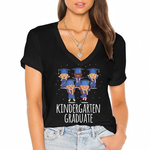 Graduation Shirt Kindergarten Graduate Tshirt Women's Jersey Short Sleeve Deep V-Neck Tshirt				 - Best Gift Smart