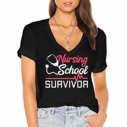 Graduation Shirt For Nurses Nursing School Survivor Tee Women's Jersey Short Sleeve Deep V-Neck Tshirt				 - Best Gift Smart
