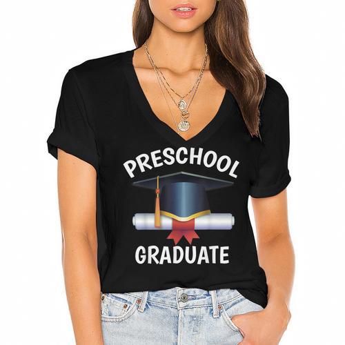 Graduation Shirt Preschool Graduate Tshirt Women's Jersey Short Sleeve Deep V-Neck Tshirt - Best Gift Smart