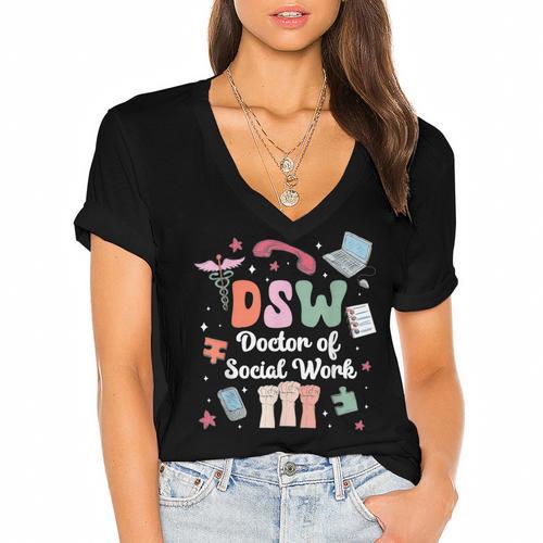 Groovy DSW Doctor Of Social Work Graduation DSW Graduate Women's Jersey Short Sleeve Deep V-Neck Tshirt				 - Best Gift Smart
