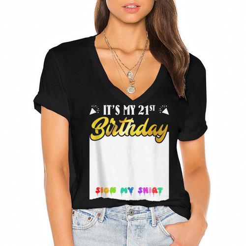 Guestbook My 21st Birthday Sign My Shirt Birthday Party Women's Jersey Short Sleeve Deep V-Neck Tshirt				 - Bookorys