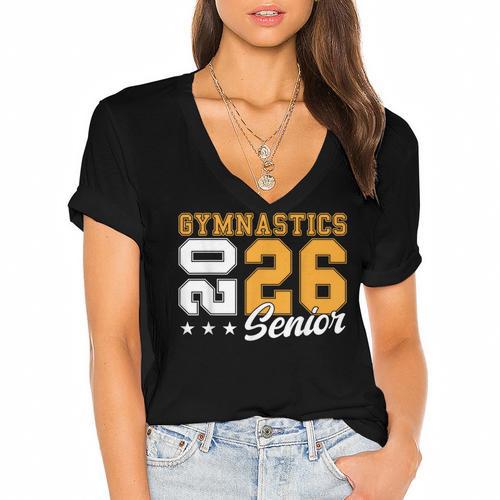 Gymnastics Senior Night Gymnastics Senior 2026 Graduation 17 Women's Jersey Short Sleeve Deep V-Neck Tshirt				 - Best Gift Smart