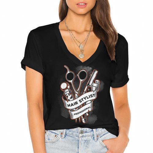 Hairdresser Gift Idea Graduation Tattoo Craft Hairstylist Women's Jersey Short Sleeve Deep V-Neck Tshirt				 - Best Gift Smart
