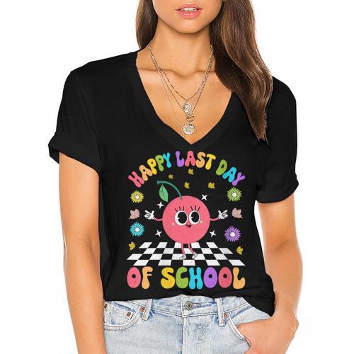Happy Last Day Of School Student Graduation Women's Jersey Short Sleeve Deep V-Neck Tshirt				 - Best Gift Smart