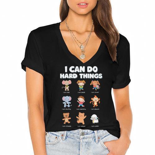 I Can Do Hard Things Children's Book Characters Women's Jersey Short Sleeve Deep V-Neck Tshirt - Bookorys AU