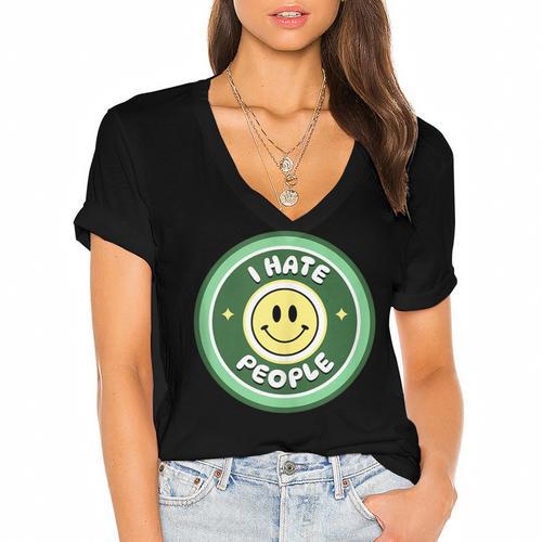 I Hate People Saying For Introverts Women's Jersey Short Sleeve Deep V-Neck Tshirt - Raresse