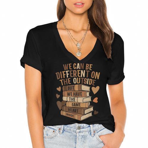 We Have The Same Heart History Month Book Lover Women Women's Jersey Short Sleeve Deep V-Neck Tshirt - Bookorys DE