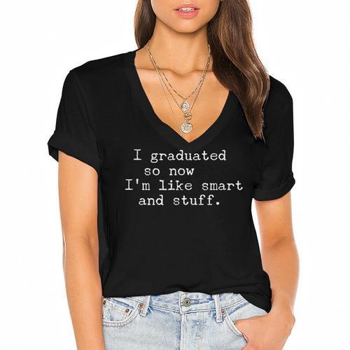 High School College Graduation Women's Jersey Short Sleeve Deep V-Neck Tshirt				 - Best Gift Smart