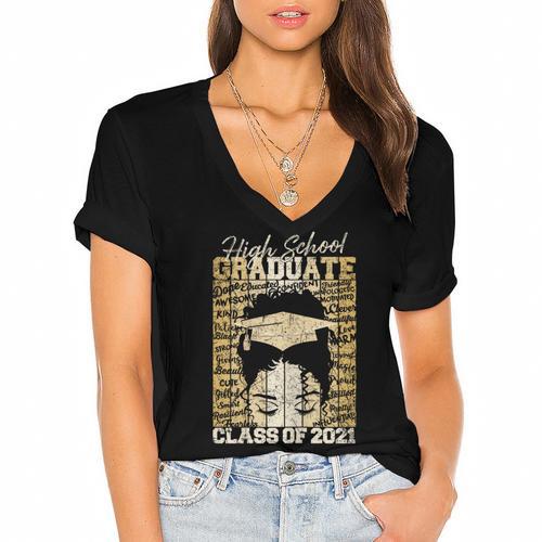 High School Graduate Queen Class Of 2021 Graduation Women's Jersey Short Sleeve Deep V-Neck Tshirt				 - Best Gift Smart