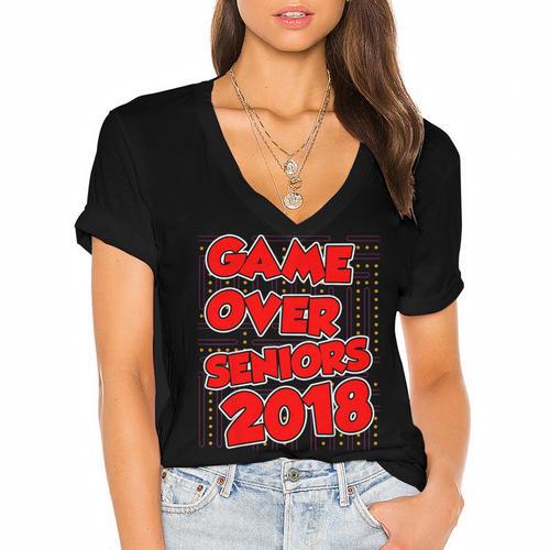 High School Graduation Tshirt Game Over Senior Class Of 2018 Women's Jersey Short Sleeve Deep V-Neck Tshirt - Best Gift Smart