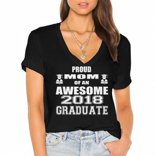 High School Graduation Mom T Shirt College Graduation Women's Jersey Short Sleeve Deep V-Neck Tshirt				 - Best Gift Smart