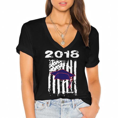 High School Graduation T Shirt Flag College Graduation Women's Jersey Short Sleeve Deep V-Neck Tshirt				 - Best Gift Smart