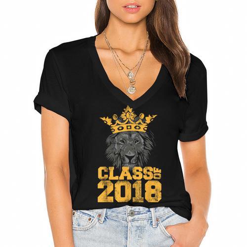 High School King Graduation Shirt Class Of 2018 Seniors Women's Jersey Short Sleeve Deep V-Neck Tshirt				 - Best Gift Smart