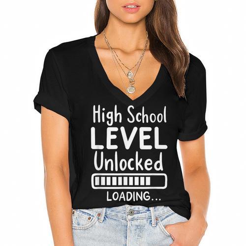 High School Level Unlocked Gamer Graduation Apparel Women's Jersey Short Sleeve Deep V-Neck Tshirt				 - Best Gift Smart