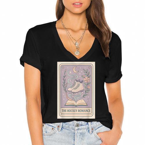 Hockey Romance Tarot Card Books Reader Cozy Reading Women's Jersey Short Sleeve Deep V-Neck Tshirt				 - Bookorys UK