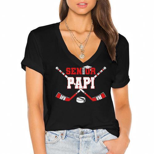 Hockey Senior Papi Graduation Class Of 2026 Kids Women's Jersey Short Sleeve Deep V-Neck Tshirt				 - Best Gift Smart