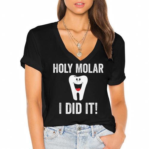 Holy Molar I Did It Dental Hygienist Graduation Women's Jersey Short Sleeve Deep V-Neck Tshirt				 - Best Gift Smart