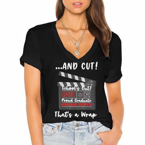 Homeland Security Degree Graduation Film Clapper Women's Jersey Short Sleeve Deep V-Neck Tshirt				 - Best Gift Smart