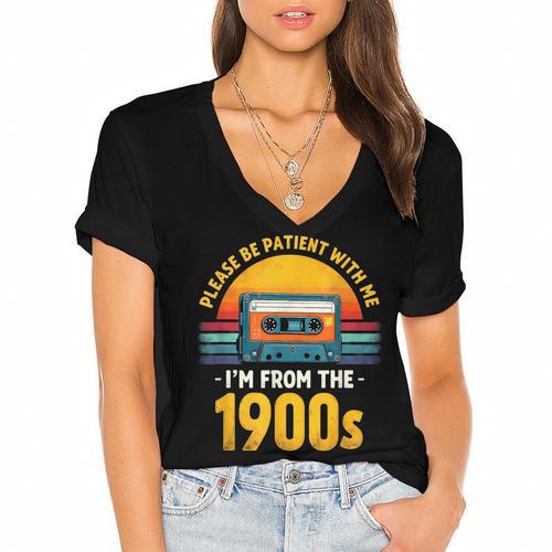 Humor Daddy I'm From The 1900s Women's Jersey Short Sleeve Deep V-Neck Tshirt - Figerry