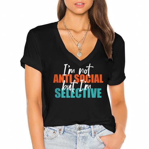 I'm Not Anti-Social But I'm Selective Introvert Women's Jersey Short Sleeve Deep V-Neck Tshirt - Raresse