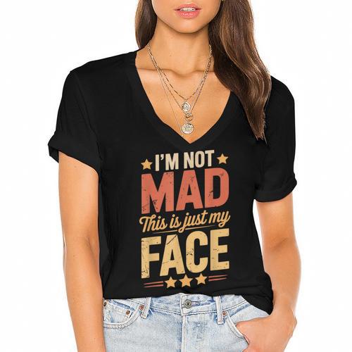 I'm Not Mad This Is Just My Face Introvert Women's Jersey Short Sleeve Deep V-Neck Tshirt - Raresse